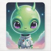 Groen groot hoofd alien met horens muismat (Voorkant)