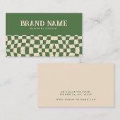 Groen Groovy Checkerboard Retro vet plezier Visitekaartje (Voorkant / Achterkant)