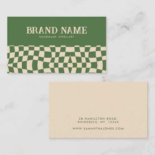 Groen Groovy Checkerboard Retro vet plezier Visitekaartje (Voorkant / Achterkant)