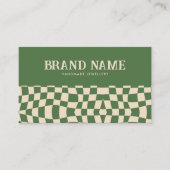 Groen Groovy Checkerboard Retro vet plezier Visitekaartje (Voorkant)