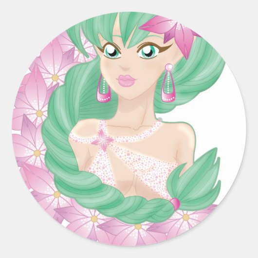 Groen haarelf ronde sticker (Voorkant)