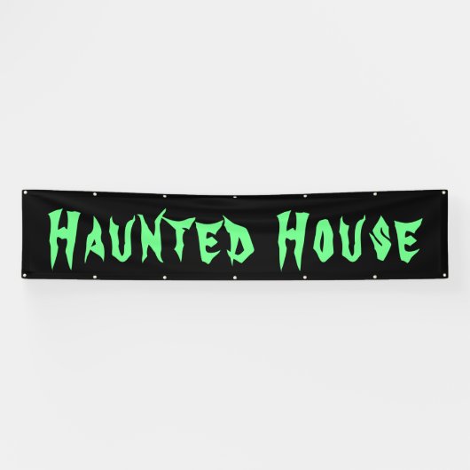 Groen Halloween groot buitenhuis met zwarte kop Spandoek (Horizontaal)