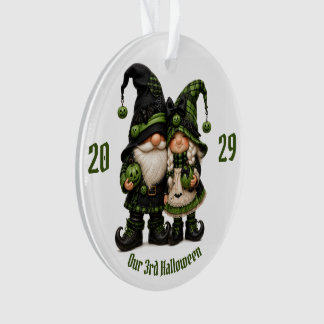 Groen Halloween-kabouterpaar, geruit kabouterpaar, Ornament
