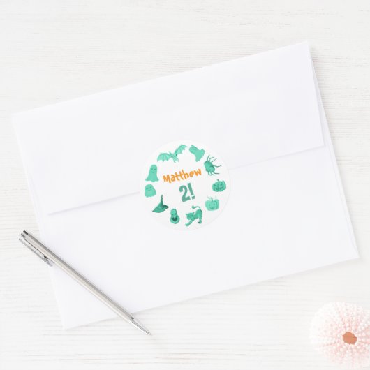 Groen Halloween verjaardagsfeestje Ronde Sticker (Envelop)