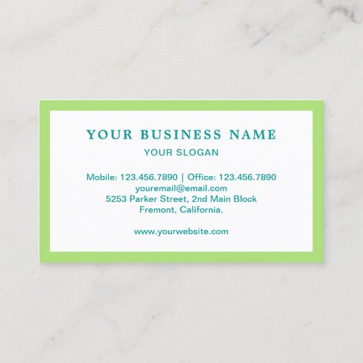 Groen handgemaakt wasmasker visitekaartje (Achterkant)