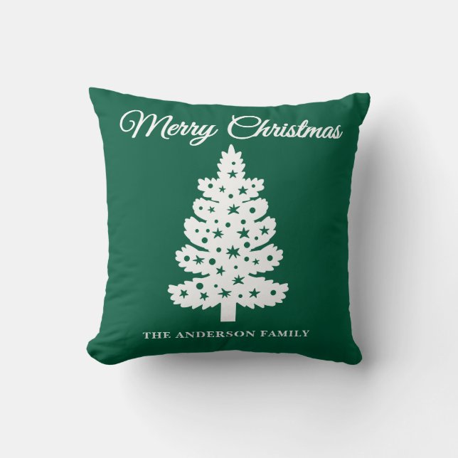 Groen handgeschreven script kerstboom kussen (Voorkant)