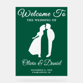 Groen handgeschreven script Kerstbruiloft Welkom Acryl Bord