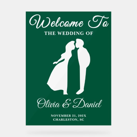 Groen handgeschreven script Kerstbruiloft Welkom Acryl Bord (Voorkant)