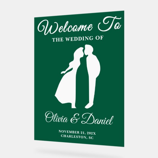 Groen handgeschreven script Kerstbruiloft Welkom Acryl Bord (Hoek)