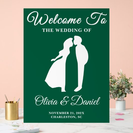 Groen handgeschreven script Kerstbruiloft Welkom Acryl Bord (Huwelijk)