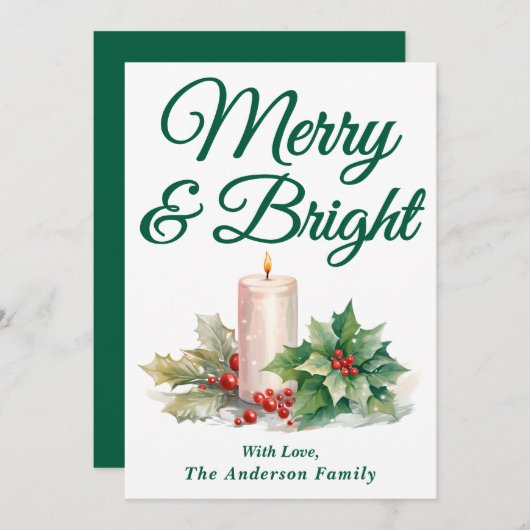 Groen handgeschreven script vrolijk en helder feestdagenkaart (Voorkant / Achterkant)