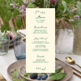 Groen handgeschreven trouwmenu menu