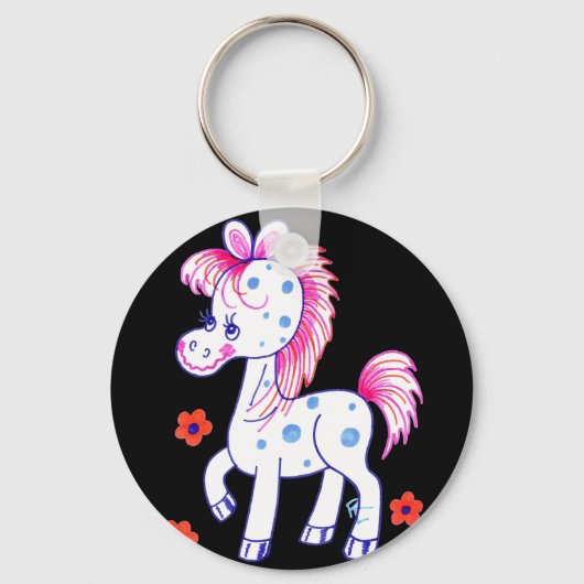 Groen Happy Pony Black achtergrond Sleutelhanger (Voorkant)