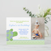 Groen Happy Zee Turtle Birthday Invitation 5x7 Kaart (Staand voorkant)