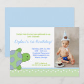 Groen Happy Zee Turtle Birthday Invitation 5x7 Kaart (Voorkant / Achterkant)