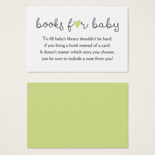 Groen Hart Bring a Book Request Baby shower Visitekaartje (Voorkant /achterkant)