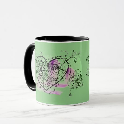 Groen hart en liefde mok (Voorkant links)