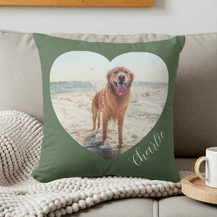 Groen Hart Foto Script Mooie Persoonlijke Hond Kussen