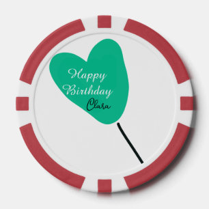 Groen hart gelukkige verjaardag witte zwarte ballo poker chips