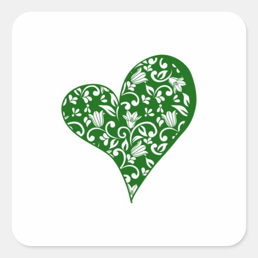 Groen hart met bloemen en wijnstokken vierkante sticker (Voorkant)