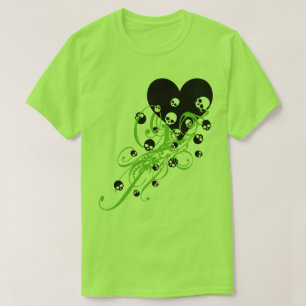Groen hart met schedels en zwendel T-shirt