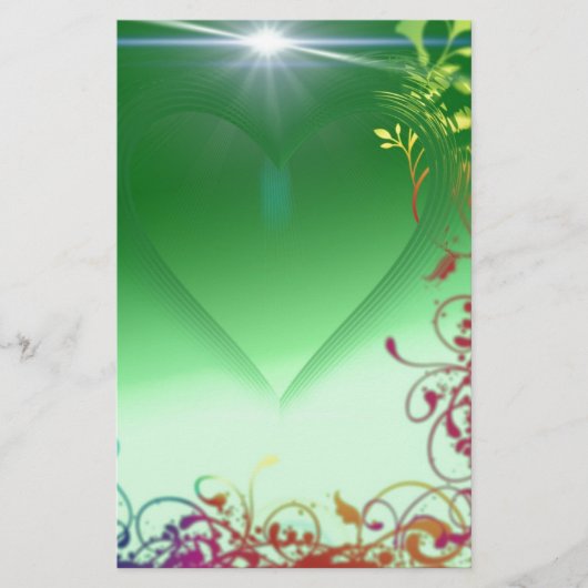 Groen hart met vriendelijke rand briefpapier (Voorkant)