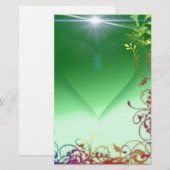 Groen hart met vriendelijke rand briefpapier (Voorkant / Achterkant)