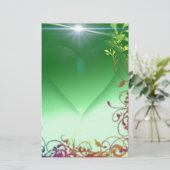 Groen hart met vriendelijke rand briefpapier (Staand voorkant)