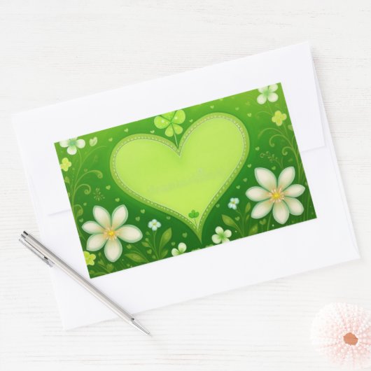 Groen hart rechthoekige sticker (Envelop)