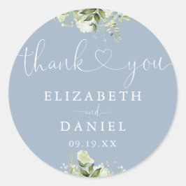 Groen Hart Script Stofblauw Trouwgunst Ronde Sticker