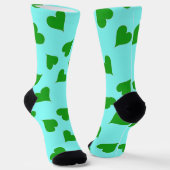 Groen hartenpatroon op blauwe sokken (Gebogen)