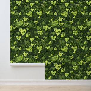 Groen hartpatroon behang