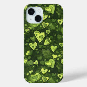 Groen hartpatroon iPhone 15 case