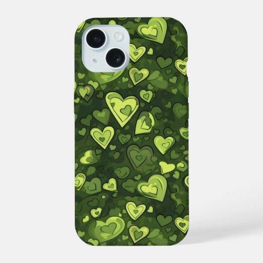 Groen hartpatroon iPhone 15 case (Achterkant)