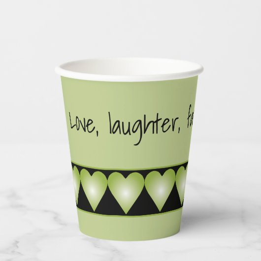 Groen hartpatroon met zwart papieren bekers (Voorkant)