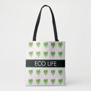 Groen hartvormig bladpatroon op beige boodschappen tote bag