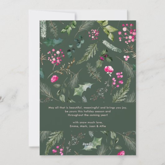 Groen & Helder Roze Botanische Boog Kerst Foto Feestdagenkaart (Achterkant)