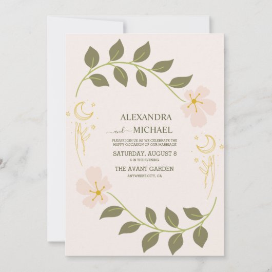  groen hemels botanische bruiloft kaart (Voorkant)