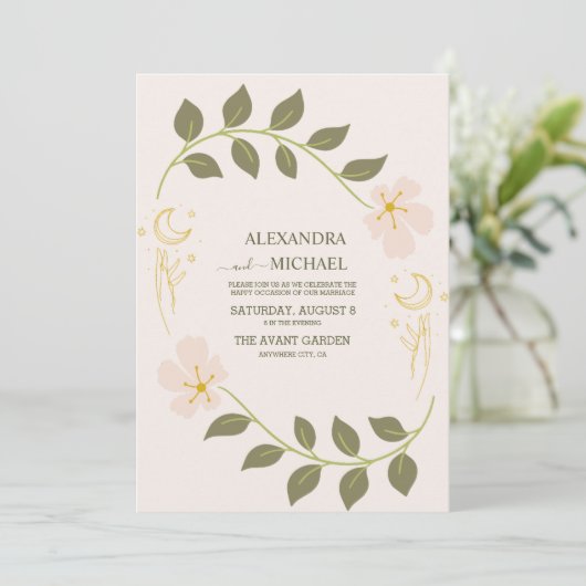 groen hemels botanische bruiloft kaart (Staand voorkant)