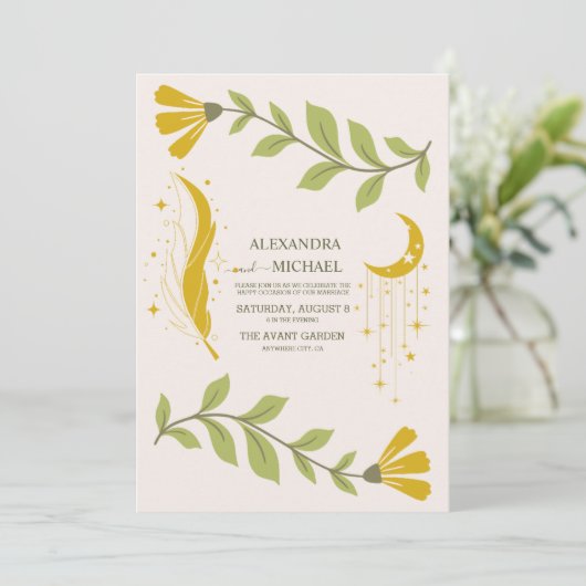  groen hemels botanische bruiloft kaart (Staand voorkant)