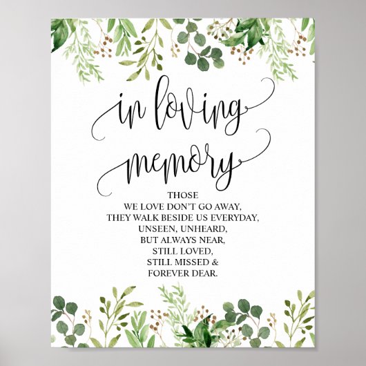Groen Herdenkingsbord 'In Loving Memory' Poster (Voorkant)
