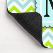 Groen & het Blauwe van de Chevron Aqua Monogram Muismat (Hoek)