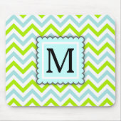 Groen & het Blauwe van de Chevron Aqua Monogram Muismat (Voorkant)
