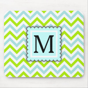 Groen & het Blauwe van de Chevron Aqua Monogram Muismat