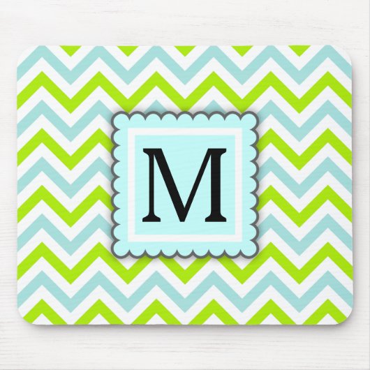 Groen & het Blauwe van de Chevron Aqua Monogram Muismat (Voorkant)