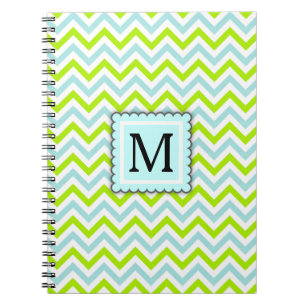Groen & het Blauwe van de Chevron Aqua Monogram Notitieboek