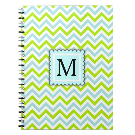 Groen & het Blauwe van de Chevron Aqua Monogram Notitieboek (Voorkant)
