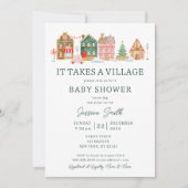 Groen Het duurt een dorp kerst Baby shower Kaart (Voorkant)