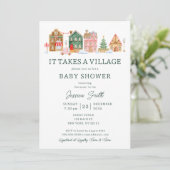 Groen Het duurt een dorp kerst Baby shower Kaart (Staand voorkant)