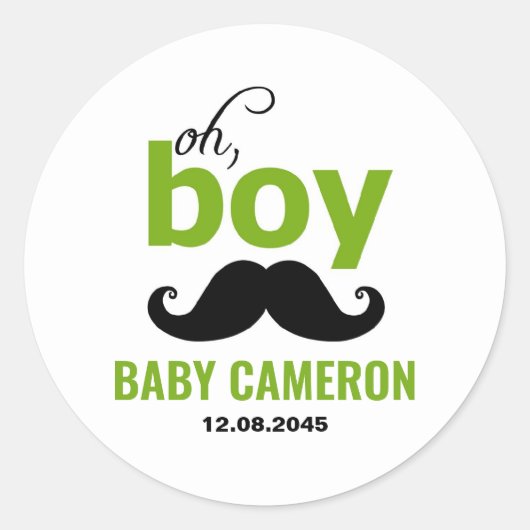 Groen Het is een jongen Snor Baby Shower Sticker (Voorkant)